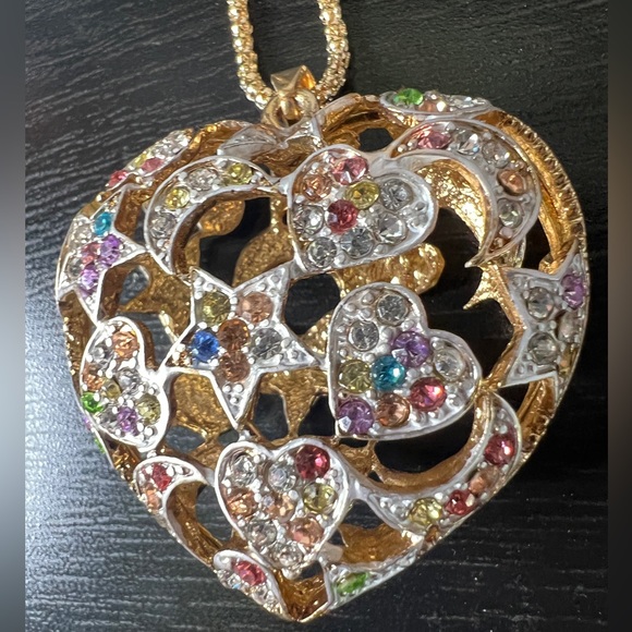 ⭐️ NWT! Stars & Moon Heart Rhinestone Necklace - Picture 3 of 7